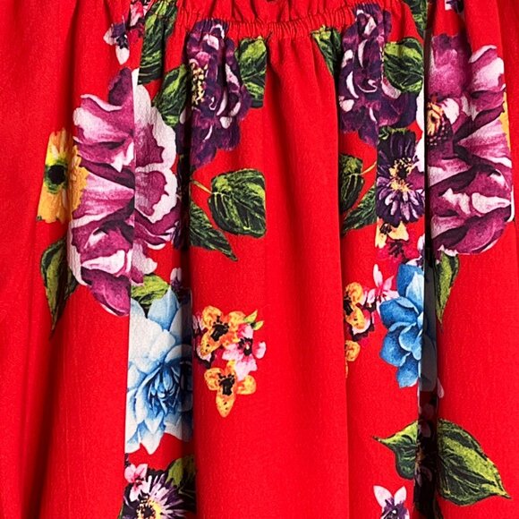 Umgee Red Floral Peasant Dress Small Boho Bell Sleeve Cottagecore - Picture 5 of 12